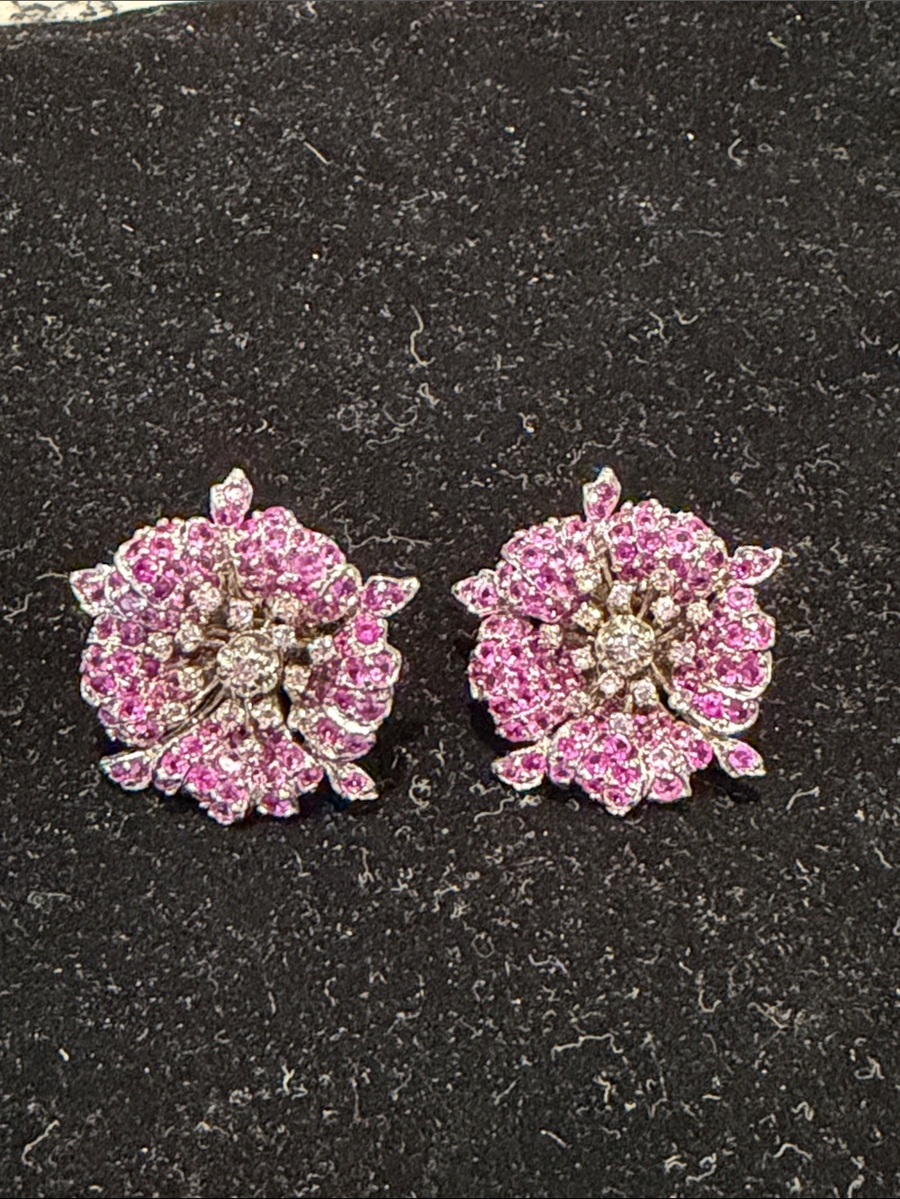 Authentic Jarin 925 silver pink CZ floral cluster clip on earrings